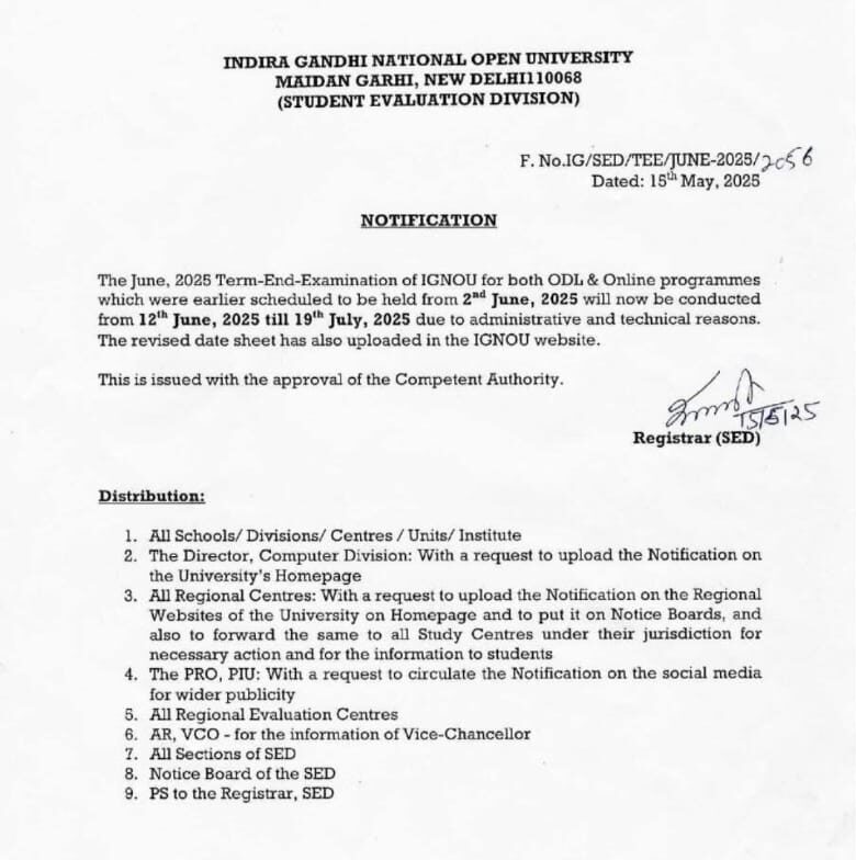 IGNOU Date Sheet